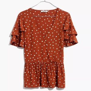 Tiered -Sleeve Peplum Top in Inkspot Dot